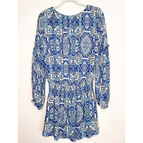 PARKER Blue Silk Paisley Boho Printed Peasant Dress - Picture 6 of 12